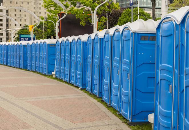 Seasonal porta potty units set up at a Pasco, Washington venue