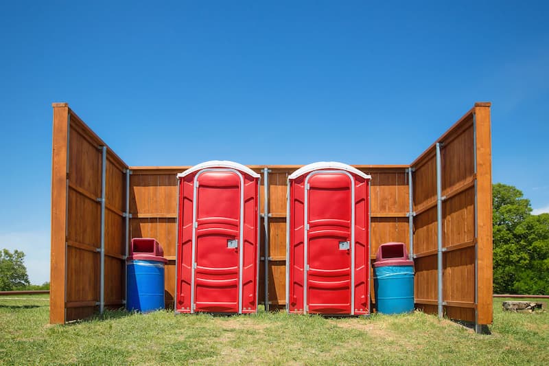 Short-term porta potty units staged for delivery in Pasco, Washington